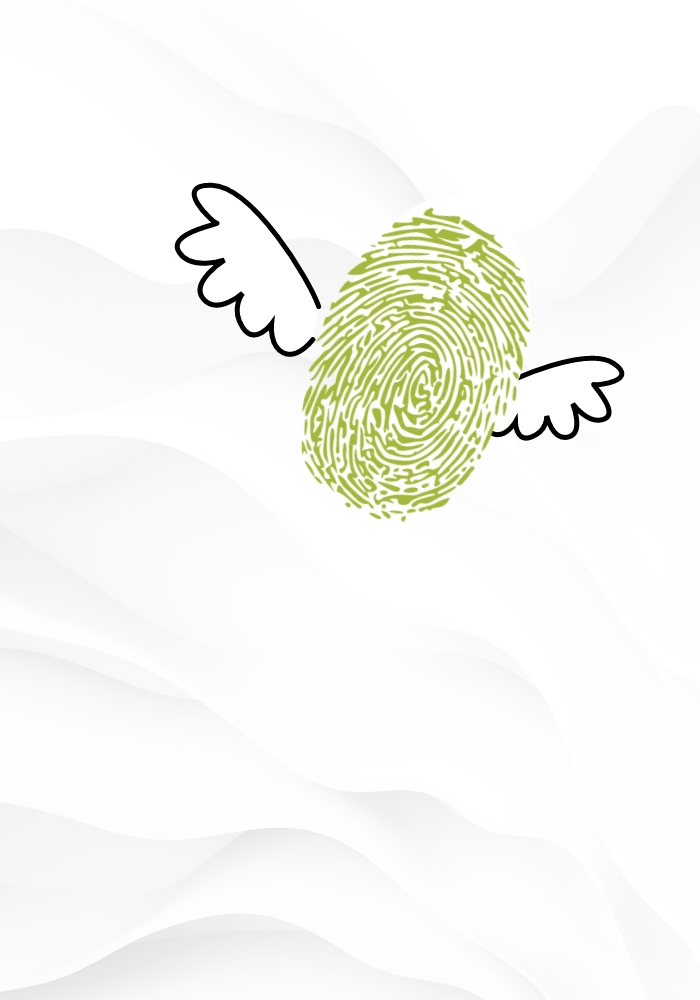 A green fingerprint with wings